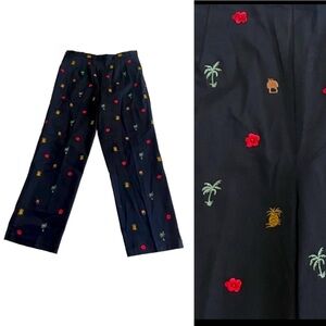 Coldwater Creek Palm Tree Pineapple and Flower Embroidered Pants